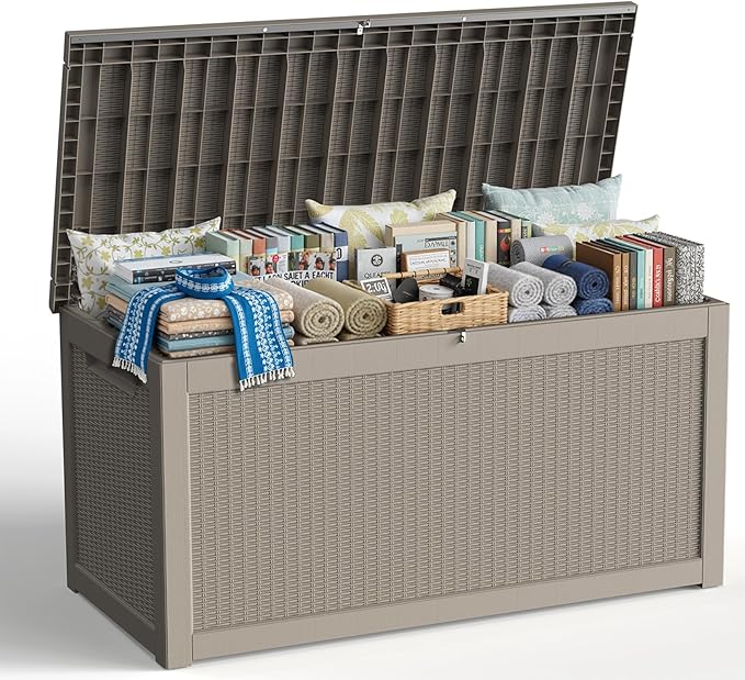 320 Gallon Outdoor Storage Box, Large Waterproof UV Resistant Deck Box by Unknown