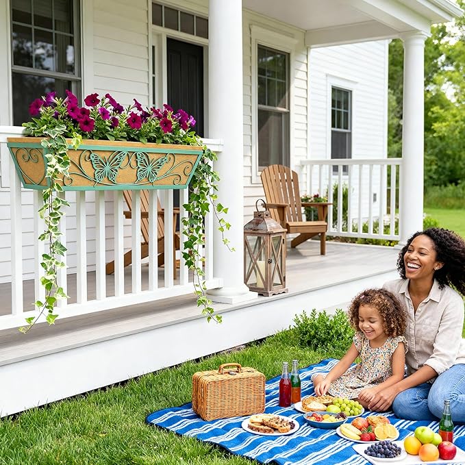 4 Pack 24 Inch Window Boxes Planter Railing Planters Box - Image 6
