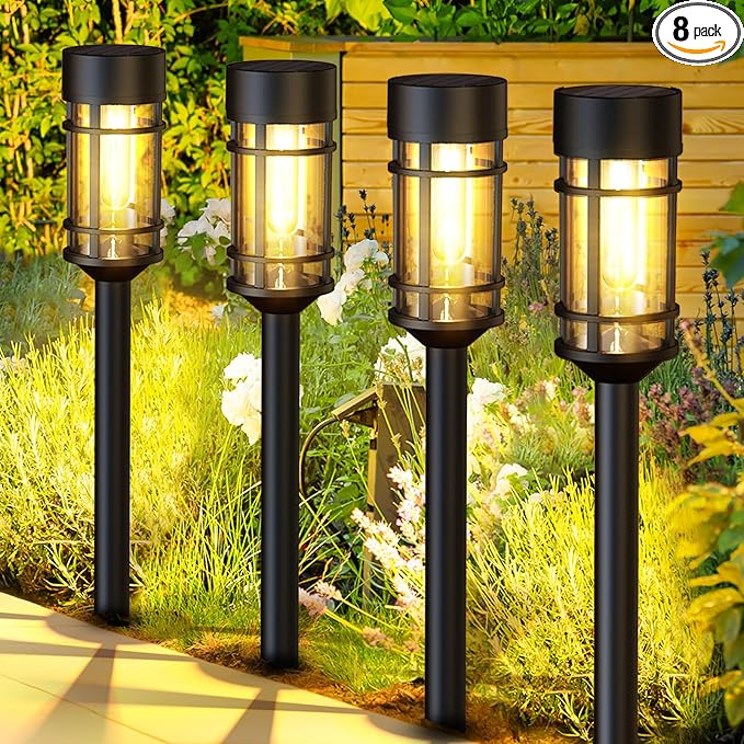 Solar Lights Outdoor Waterproof, 8 Pack 21" Solar Pathway Lights by ILANCK
