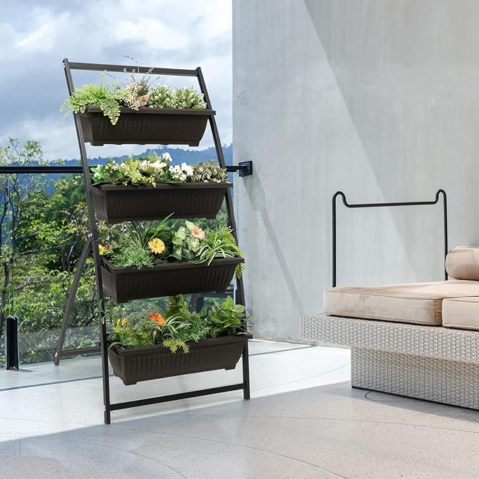 Giantex 2 Pcs 5.2FT Vertical Raised Garden Bed, 4-Tier Elevated Planter Box w/4 - Image 4