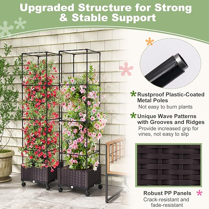 Giantex Raised Garden Bed with Tomato Cages, 67” Adjustable Height, Self - Image 6