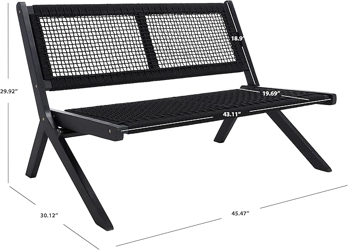 SAFAVIEH Outdoor Collection Kobina Black Acacia Wood/Black Rope Foldable Bench - Image 3