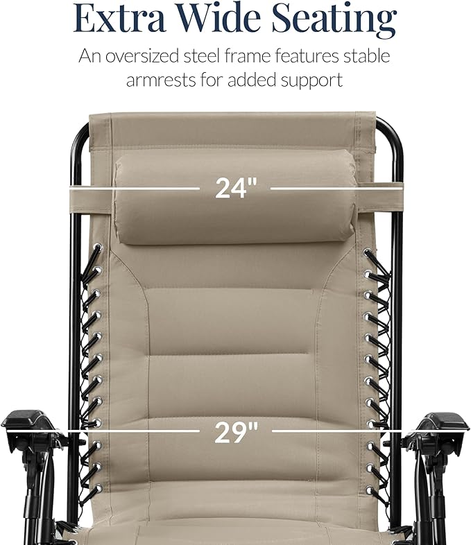 Best Choice Products Oversized Padded Zero Gravity Chair, Folding Outdoor Patio - Image 3