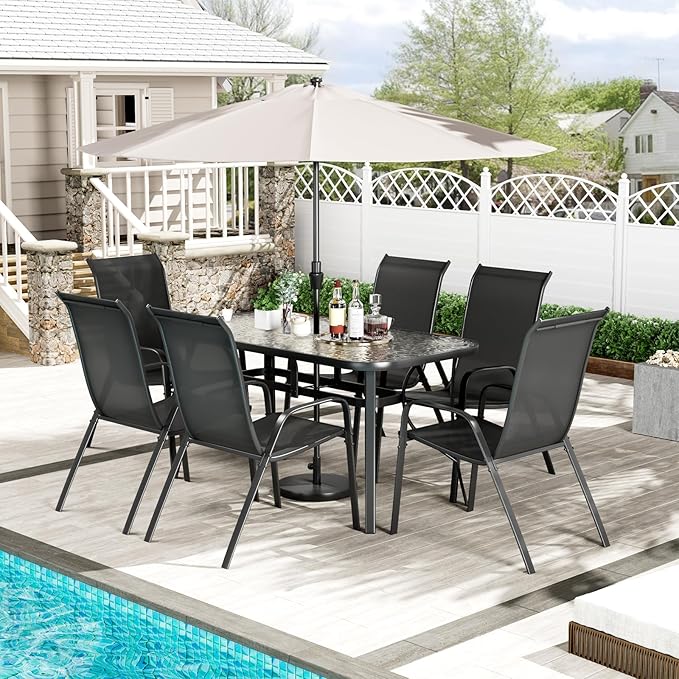 TLSUNNY 7 Pieces Patio Dining Set, Outdoor Table and Chairs W/1.69″ Umbrella by TLSUNNY