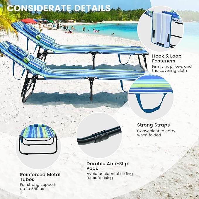 GYMAX Tanning Chair, 350lbs Beach Lounge Chair - Image 7
