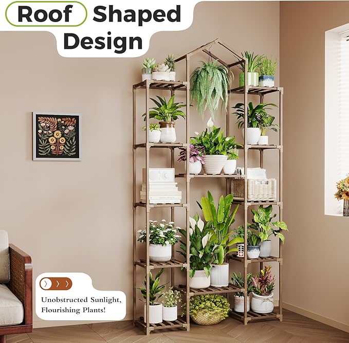 Bamworld 74.4" Tall Plant Stand Indoor Outdoor Wood Plant Shelf Hanging Plant - Image 5
