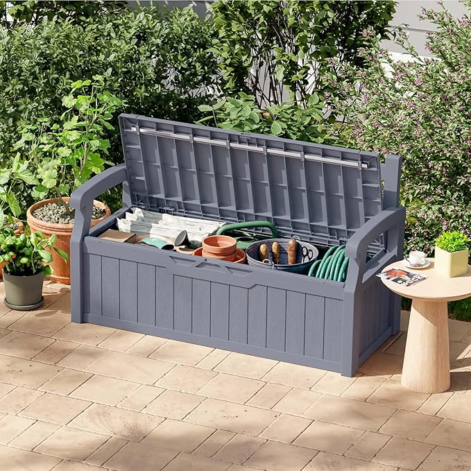 Patiowell 75 Gallon Plastic Storage Bench, Water-Resistant Deck Box - Image 2