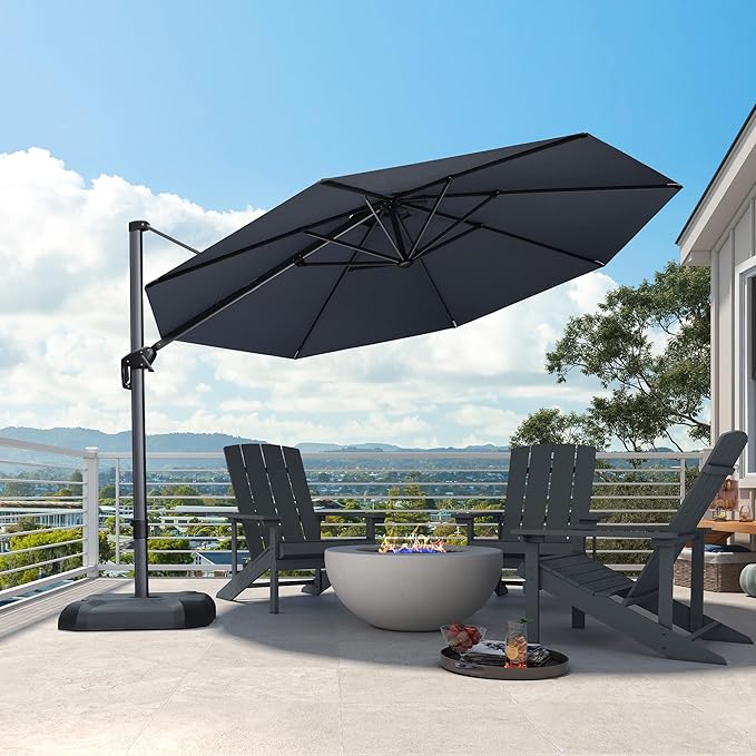 PURPLE LEAF 11 Feet Patio Umbrella Outdoor Cantilever Round Umbrella Aluminum - Image 2