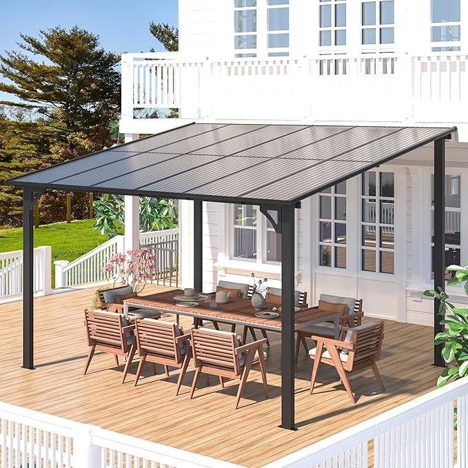 AECOJOY 10' x 24' Gazebo for Patio, Large Wall-Mounted Hard Top Lean-to Gazebo - Image 6