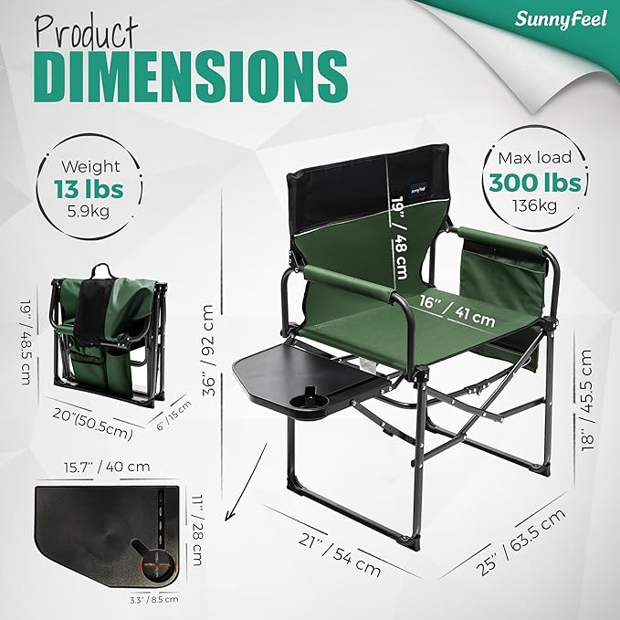 SUNNYFEEL Camping Directors Chair, Heavy Duty, Oversized Portable Folding Chair - Image 3