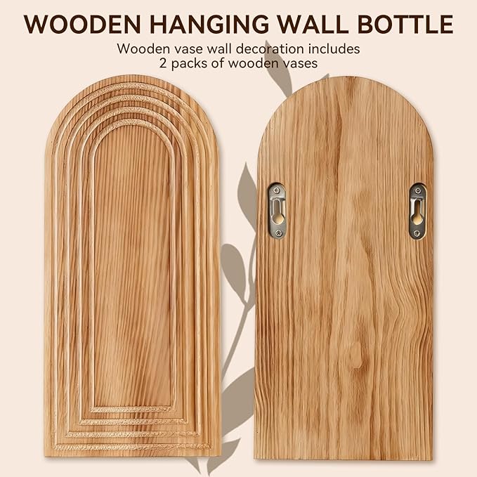2 Pack Wooden Wall Vase Set, Boho Hanging Planter - Image 5