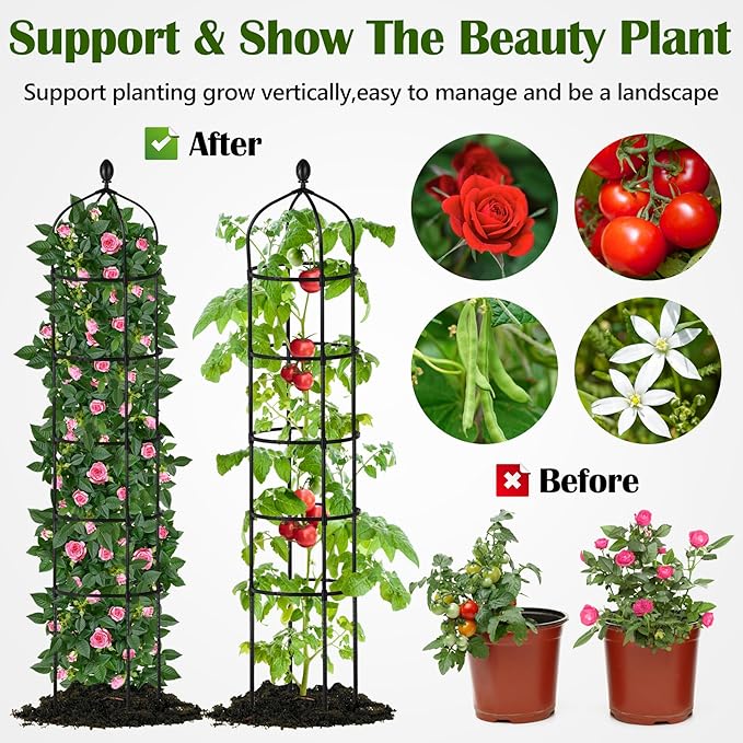 Garden Obelisk Trellis for Climbing Plants Outdoor 6.7 Ft Rose Bush Round - Image 6