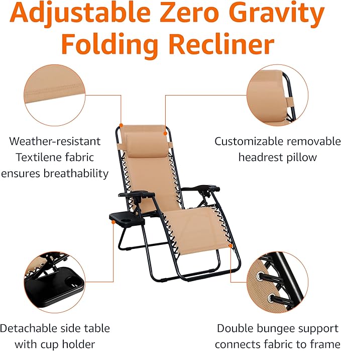 Amazon Basics Outdoor Textilene Adjustable Zero Gravity Folding Reclining - Image 5