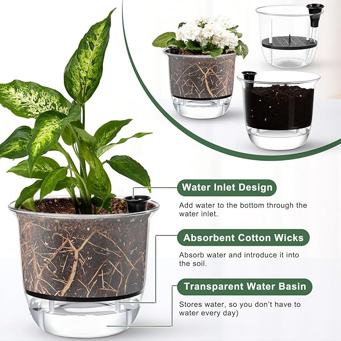 6 Pcs Clear Self Watering Pots for Indoor Outdoor Plants Flowers, 2 Each of 4 - Image 4