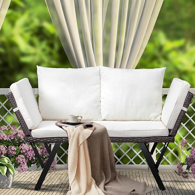 VINGLI Outdoor Loveseat, Woven Rattan Outdoor Sofa by VINGLI