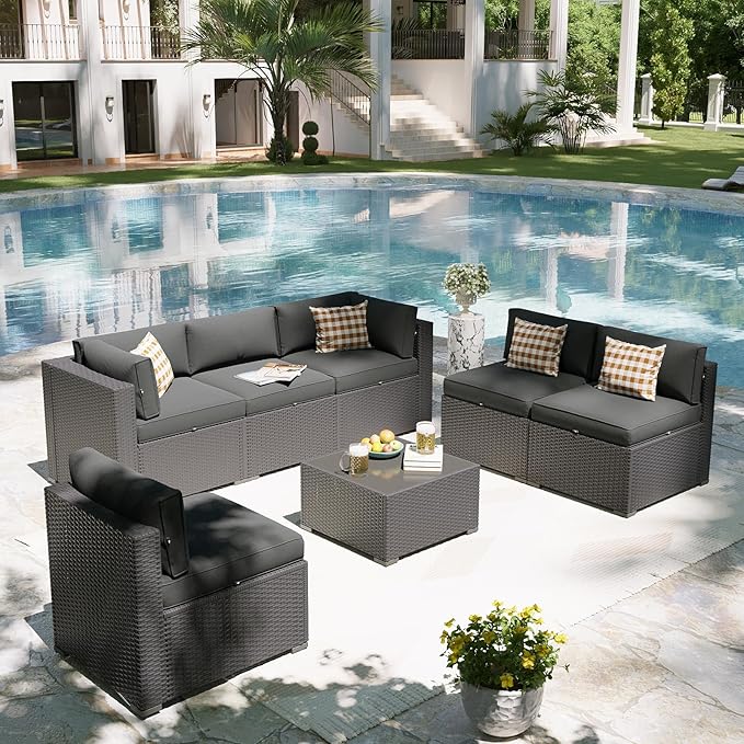 Aoxun Patio Furniture Set, 7 Piece Outdoor Sectional Sofas - Image 5