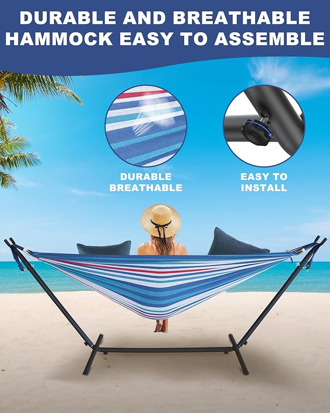 Double Hammock with Heavy-Duty Steel Stand, Easy Assembly, 600lbs Weight - Image 4
