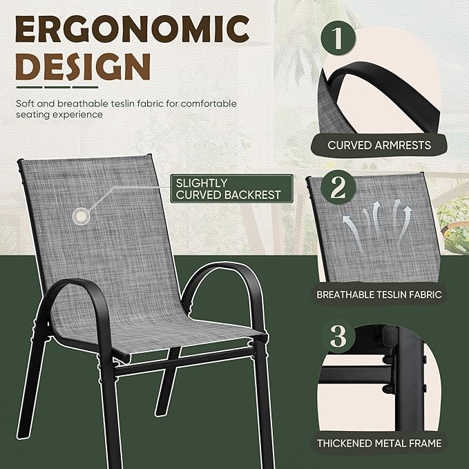 Flamaker Patio Chairs Stackable Dining Chairs Set of 4 Metal and Teslin Outdoor - Image 4