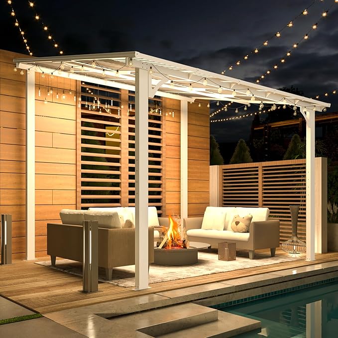 AECOJOY 10' x 8' Pergolas and Gazebos on Clearance in White, Large Wall Mounted - Image 2