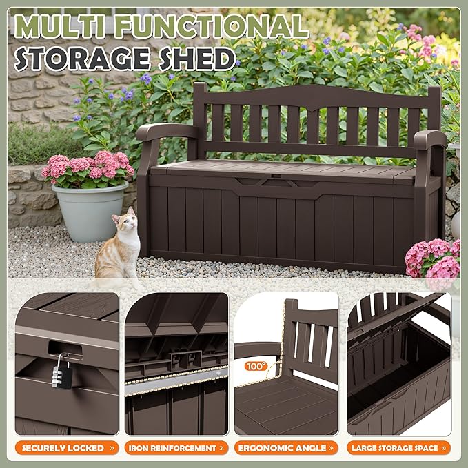 Homall 75 Gallon Outdoor Storage Benches Lockable Deck Box - Image 6