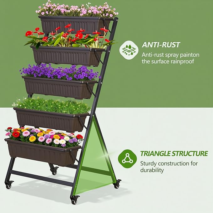 VECELO 5-Tier Vertical Garden Bed, Freestanding Elevated Raised Garden Planter - Image 9