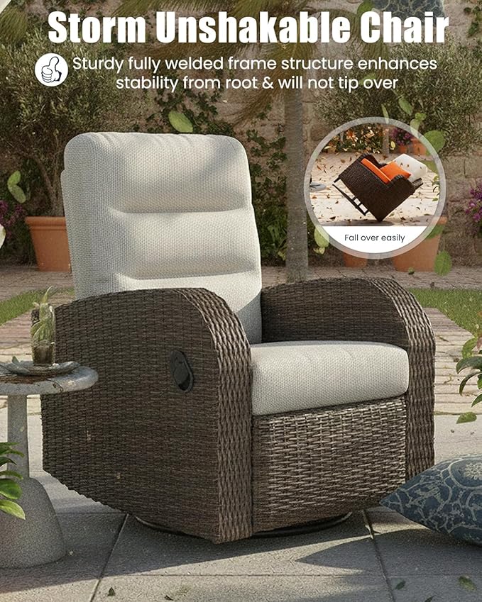 Outdoor Swivel Recliner Chair Set of 2, All-Weather Wicker Reclining Patio Chair - Image 4