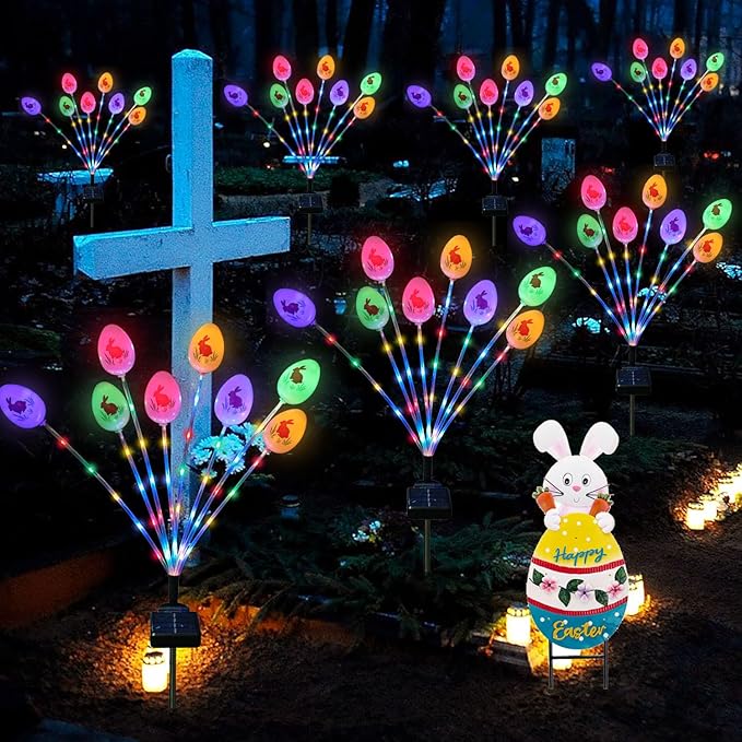 Lmtocs Solar Easter Decorations Outdoor Stake Lights, 2 Packs 16LED Solar Egg - Image 6
