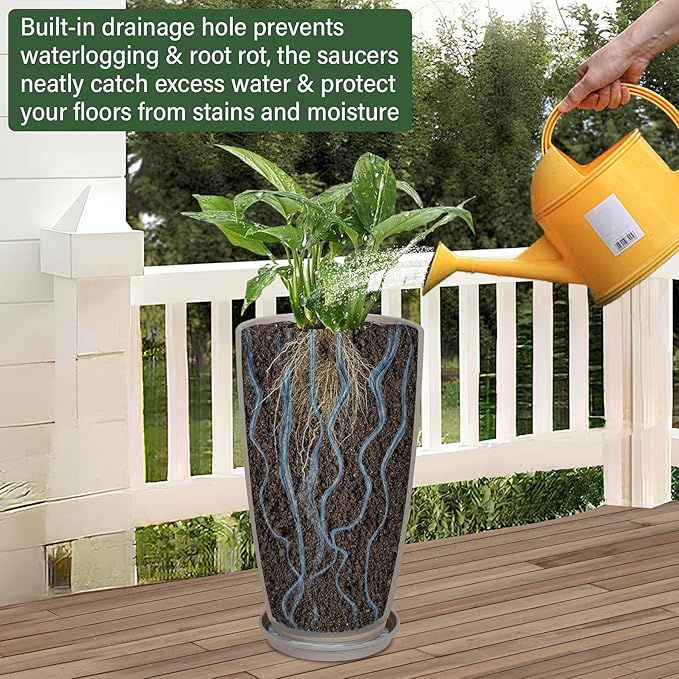 Set of 2 Tall Planter, 21 inch Large Plastic Planter - Image 5