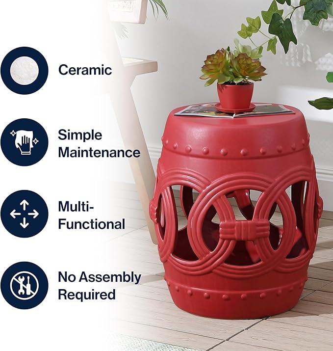 JONATHAN Y TBL1022C Lucky Coins 16" Chinese Ceramic Drum Indoor/Outdoor Garden - Image 5