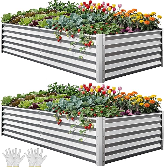YITAHOME 8x4x1.5ft 2pcs Large Raised Garden Bed Kit, Galvanized Metal Planter by YITAHOME