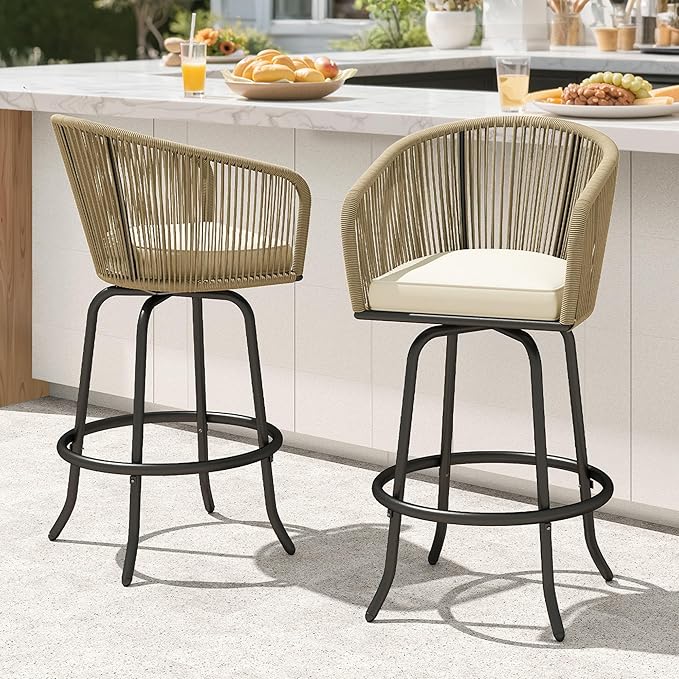 DWVO Outdoor Counter Height Bar Stools Set of 2, Patio Swivel Bar Chairs by DWVO
