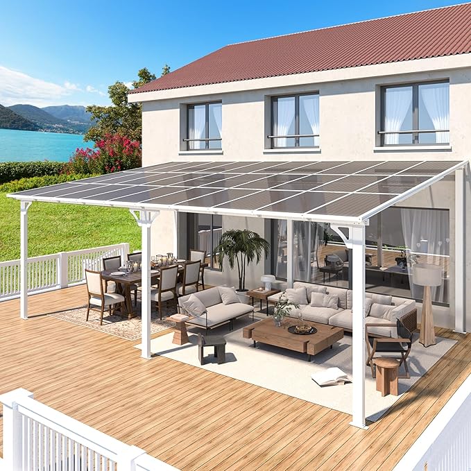AECOJOY 20' x 12' White Gazebo Pergola, 12x20 Large Wall Mounted Lean to - Image 4