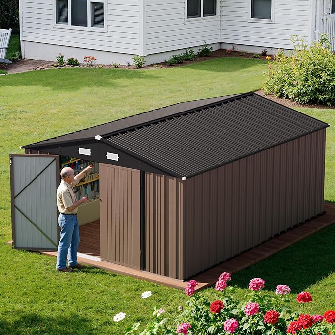Greesum 10×14 FT Outdoor Storage Shed, Metal Storaged Sheds Without Floor - Image 7