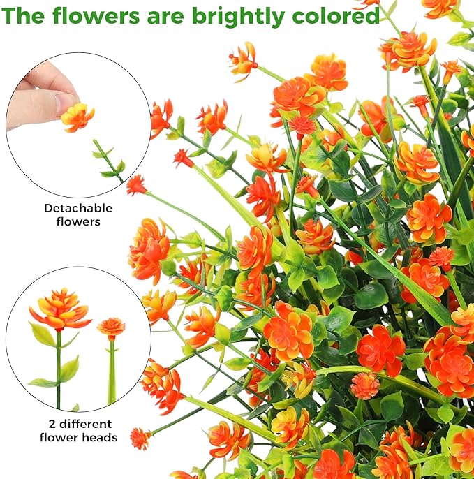 20 Bundles Artificial Flowers for Outdoors Fake Plastic Flowers UV Resistant - Image 3