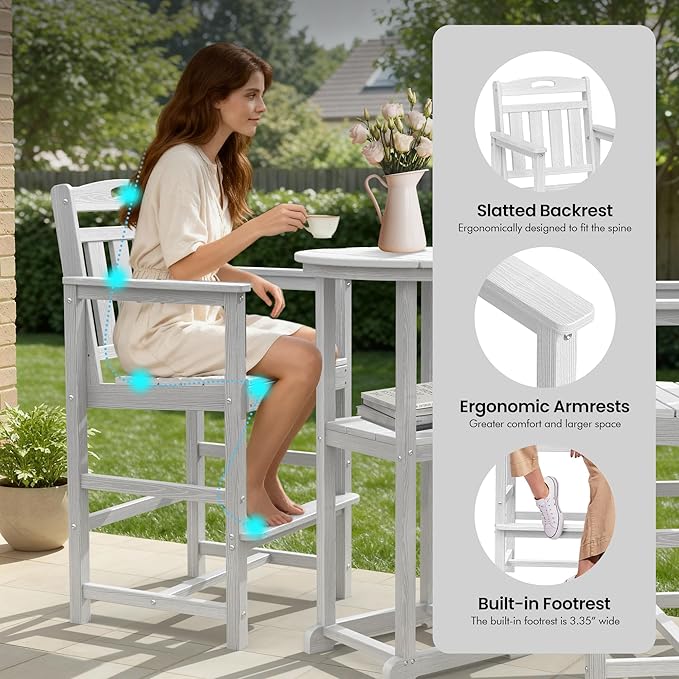 Ciokea 3-Pcs Bistro Table and Chairs, All-Weather Round High Top Bar Table - Image 4