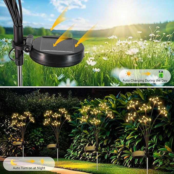 JJGoo Solar Garden Lights, New Upgraded 4 Pack Solar Swaying Starburst Light - Image 4