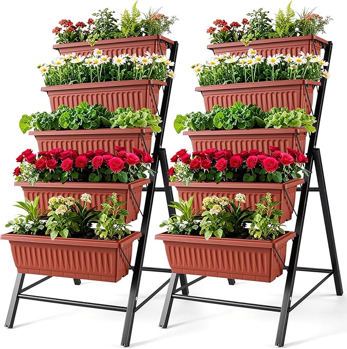 SEJOV 2 Pack Vertical Raised Garden Bed, 5 Tiers Elevated Planter Box by SEJOV