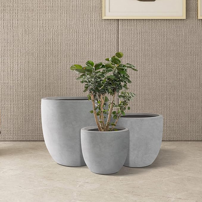 Kante 20", 13.4" Dia Round Concrete Planters, Outdoor Indoor Modern Decorative - Image 9