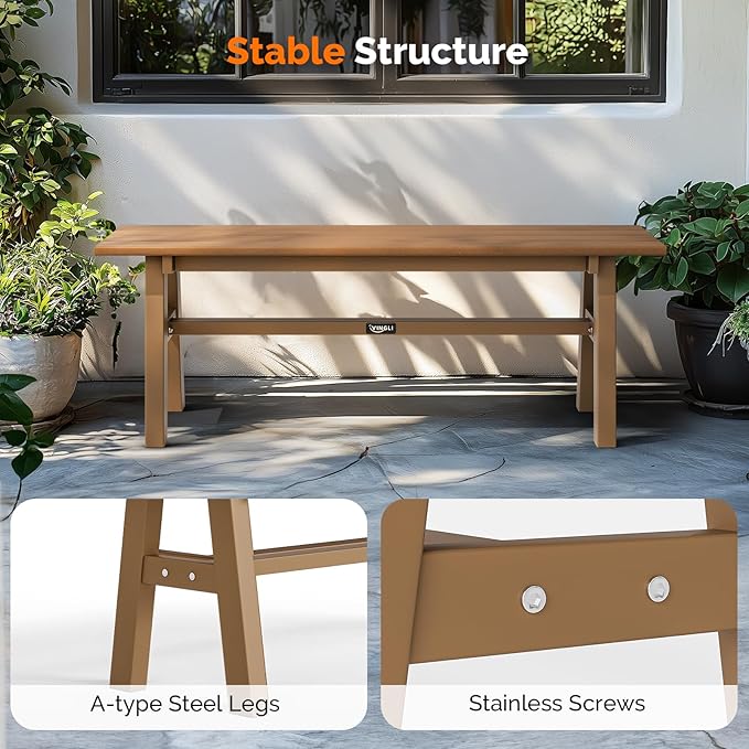 VINGLI 47” Outdoor Bench Garden Bench HDPE Porch Bench w/Metal Legs, Poly - Image 5