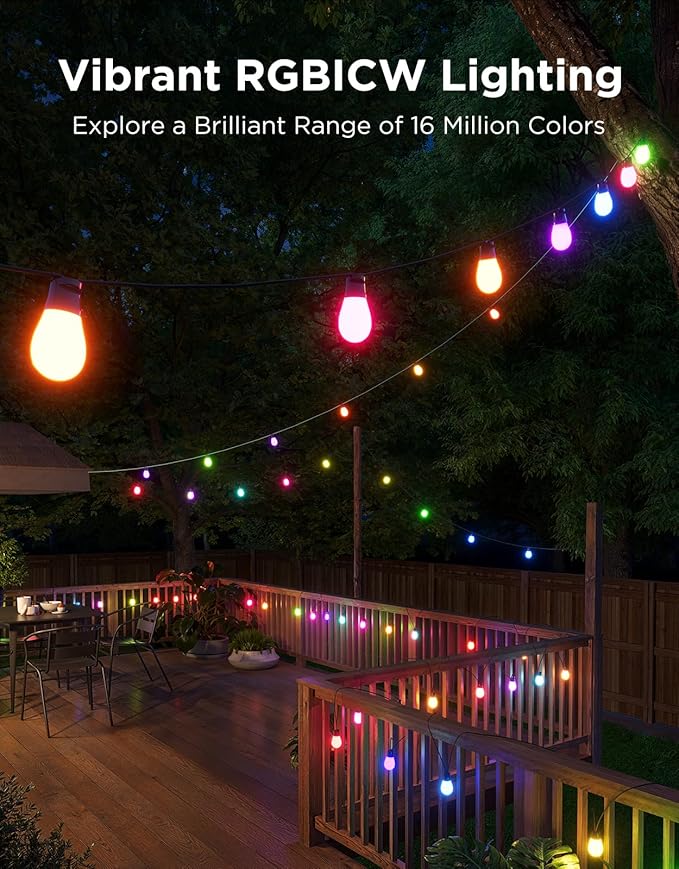 Govee S14 Bulb Outdoor String Lights 2, 96ft Smart RGBIC Warm White Patio Lights - Image 2