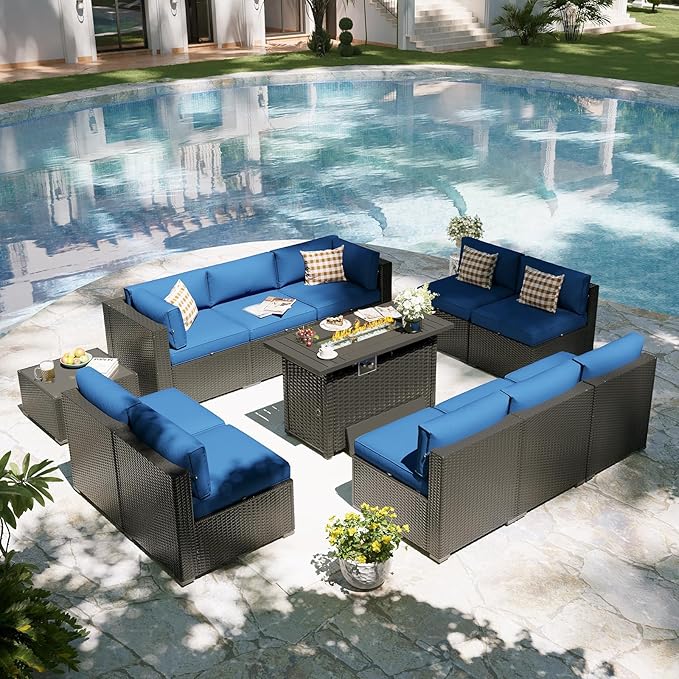 Aoxun Patio Furniture Set with Fire Pit Table, 12 Piece Outdoor Sectional Sofas - Image 8