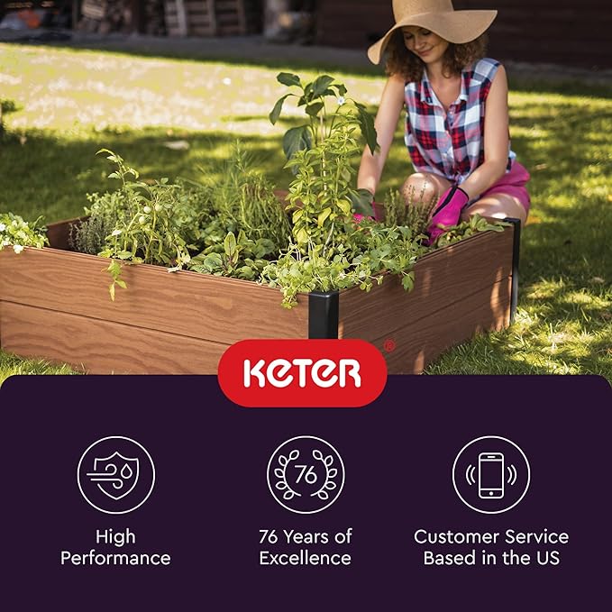 Keter 48" X 48" inches Wood Look Raised Garden Bed, Durable Outdoor Herb Garden - Image 11
