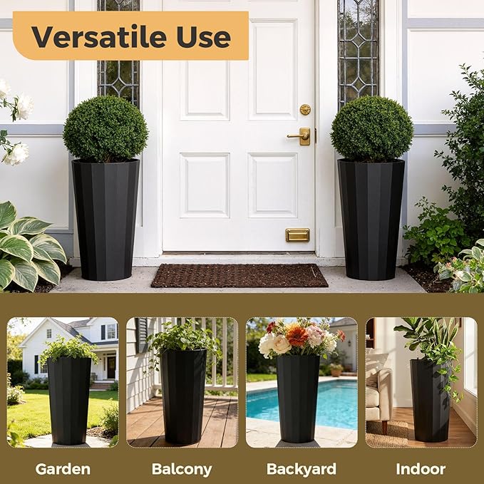 23.6" H Tall Planters for Outdoor Plants, 2 Pack Large Outdoor Planters for - Image 7