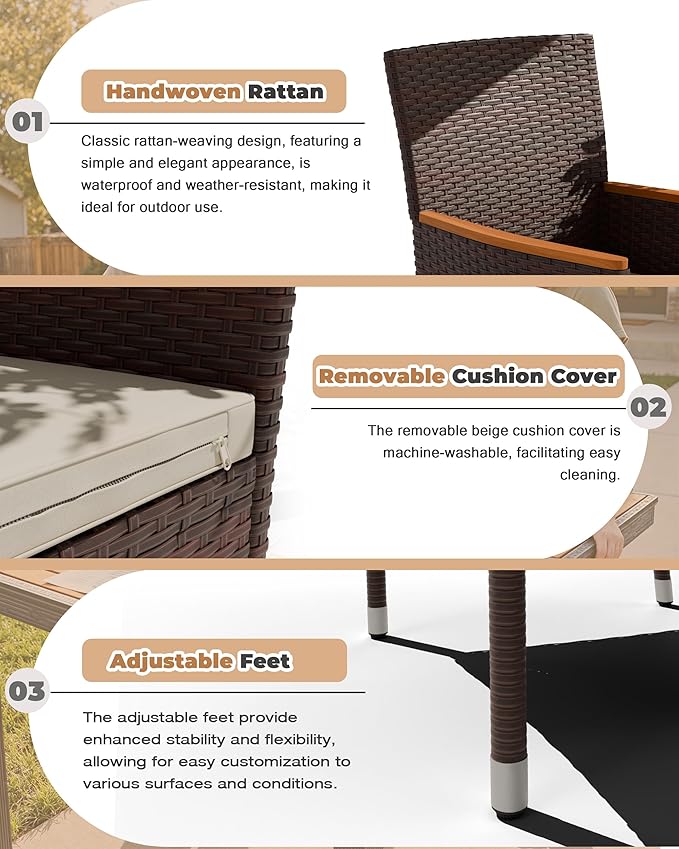 Flamaker 7 Piece Patio Dining Set Outdoor Acacia Wood Table and Chairs - Image 5