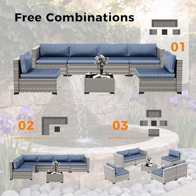 6-Seat Modular Patio Furniture Set – Outdoor Wicker Sectional Sofa - Image 8