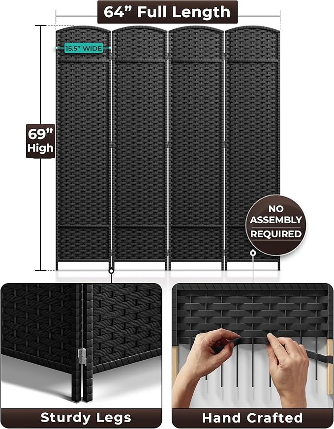 Sorbus 4 Panel Room Divider 6 ft. Tall - Image 5