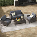 Jing's Villa 4-Piece Outdoor Sectional Sofa Set, All-Weather Wicker Patio by JingsVillaOutdoorFurniture