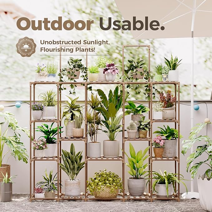 Bamworld Large Plant Shelf Plant Stand Indoor 62.2" Tall Outdoor Plant Holder - Image 2