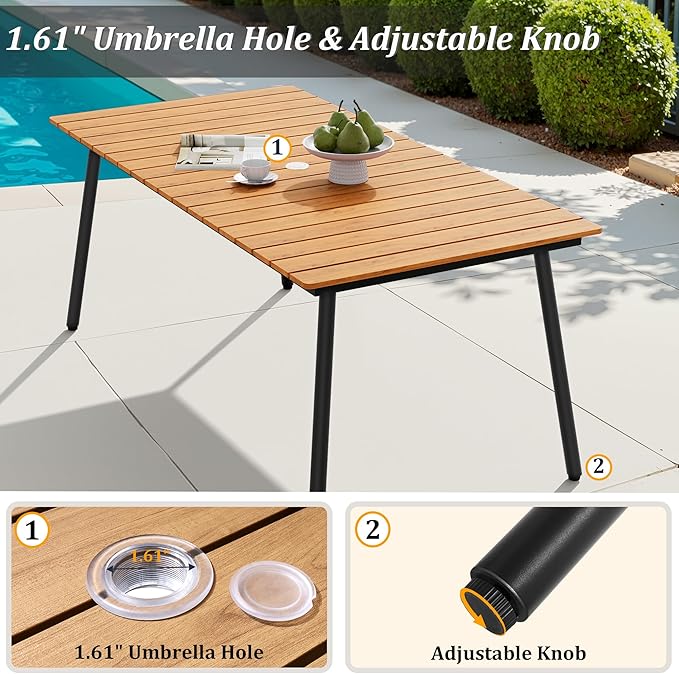 70" Patio Outdoor Dining Table for 4-6, Weather-Resistant Wood-Grain Top - Image 6