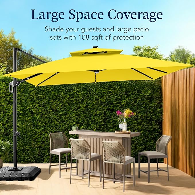Best Choice Products 9x12ft LED Cantilever Patio Umbrella w/Base Included & - Image 4